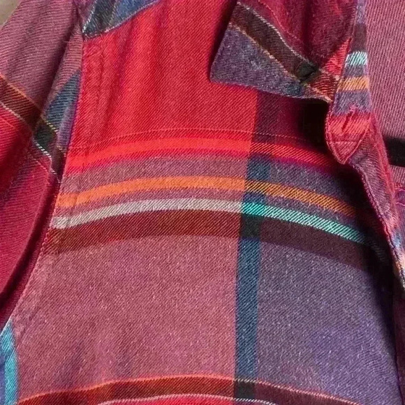 Maurice’s Size Large Flannel Button Down Shirt Plaid Purple Boho Western Fall - Picture 4 of 6